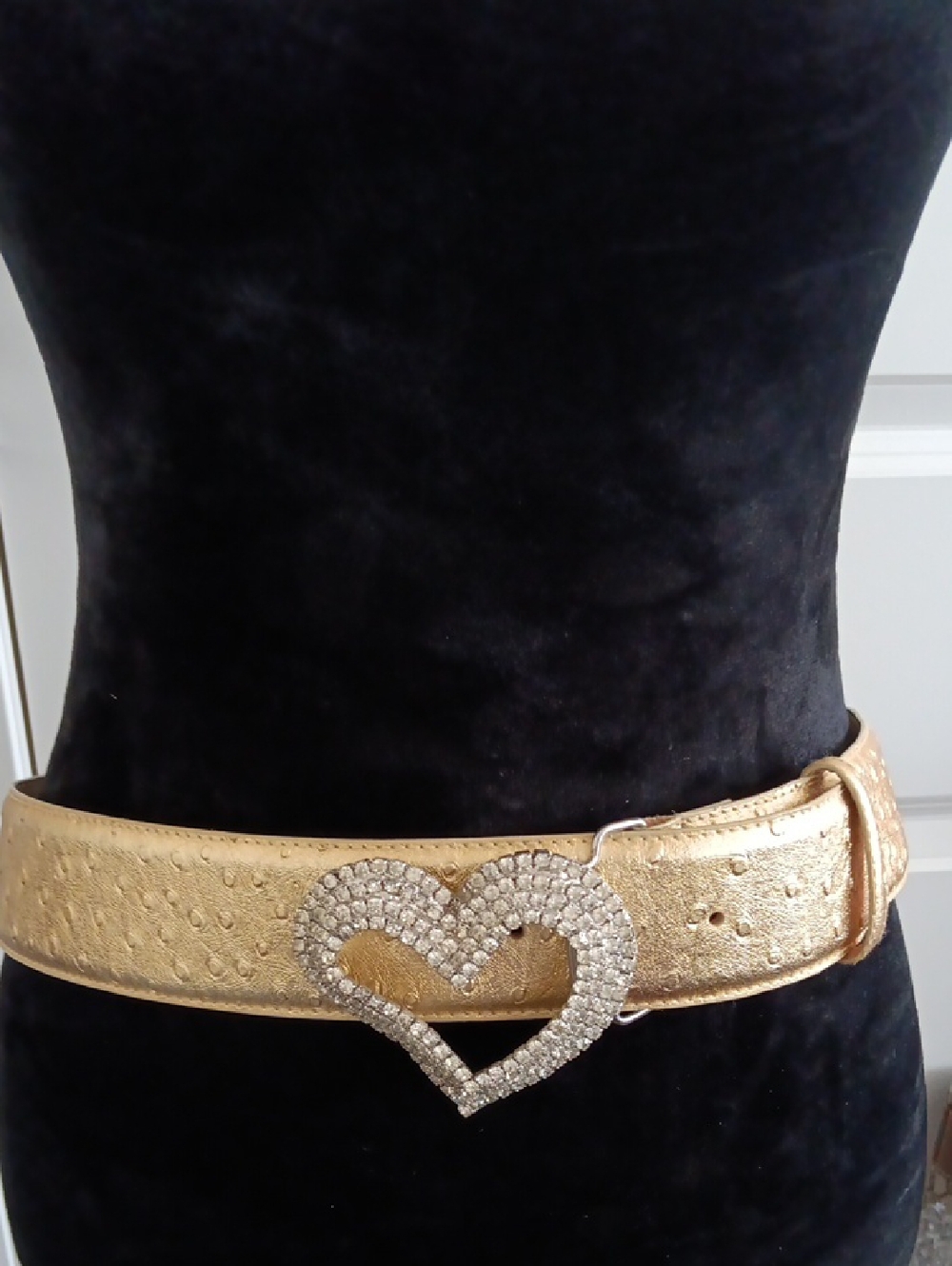 Gold Women's Belt with Crystal Heart Buckle